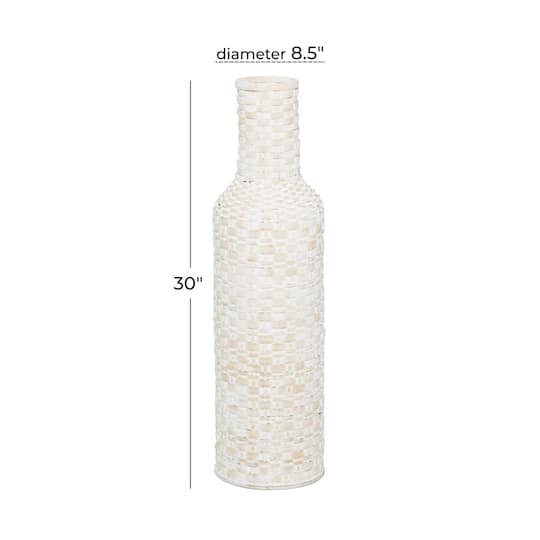 White Bamboo Tall Woven Floor Vase 9" x 9" x 30"